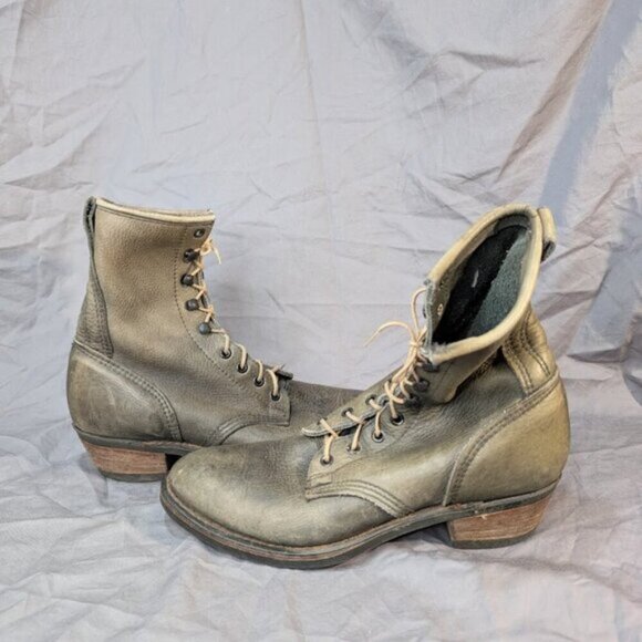 Durango Boots Lace Up Grey Green Leather Men Size 9 - Picture 6 of 8